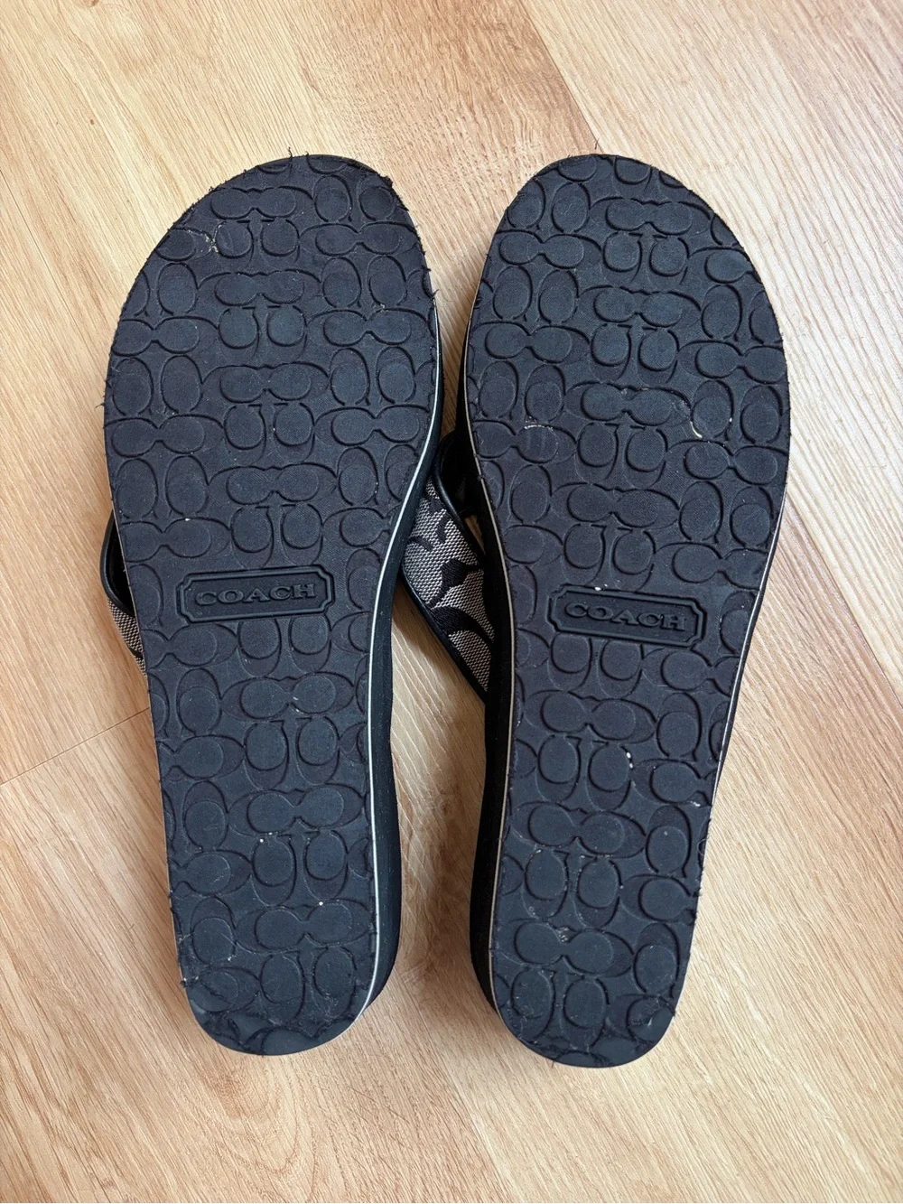 Coach Wedge Sandals Black Tan Signature Canvas Jaicee C logo size 10